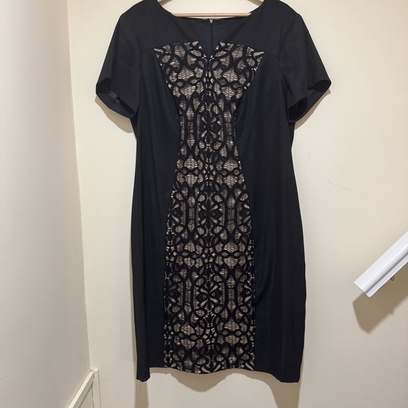 Women’s DressBarn Formal Black Nude Detail Lace Tight Short Sleeve Dress Size 16 - Picture 2 of 16